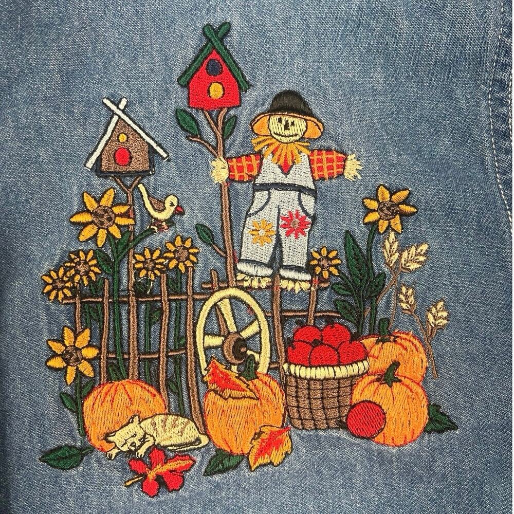Vintage Bobbie Brooks Shirt Embroidered Fall Autumn Denim Button Front Top L - Picture 4 of 9